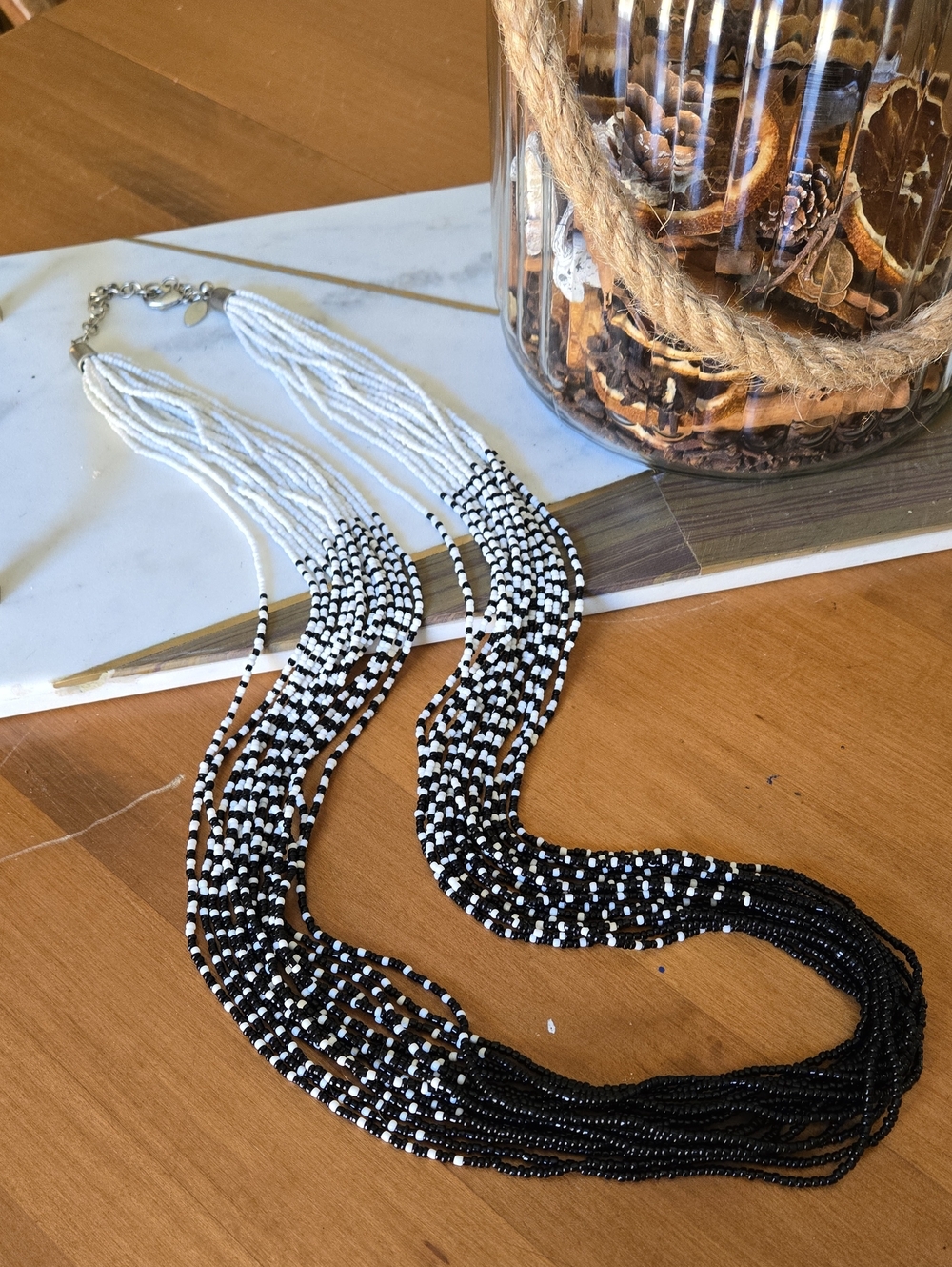 CHICO'S Multi-Strand Black & White Statement Necklace, Vintage, 20-inch